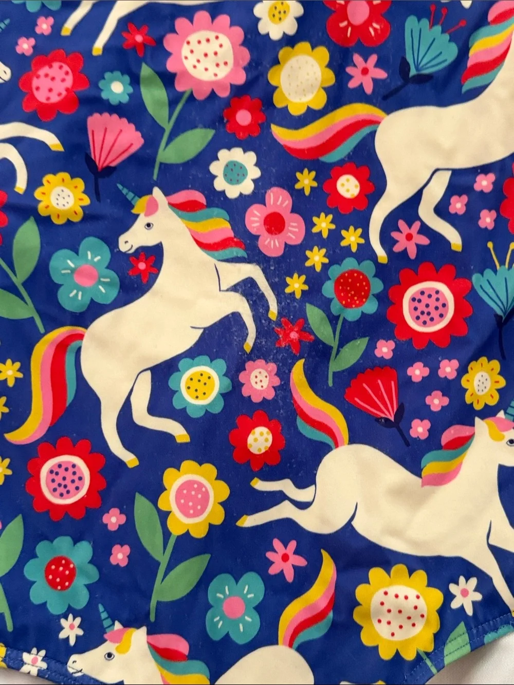 Boden Blue Floral Unicorn One-Piece Swimsuit with Green Straps